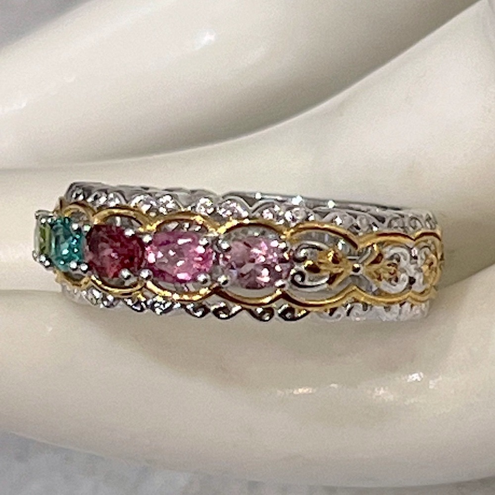 LIMITED EDITION NUMBERED Sterling Silver Multi Tourmaline Gemstone Band Ring - Picture 3 of 12